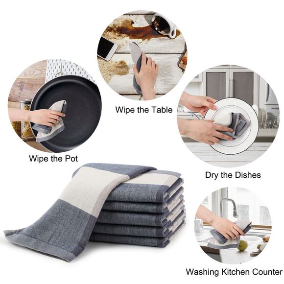 Kitchen Dish Colths Absorbent Dishclothes Drying Cloths 6Pcs Blue - Picture 6 of 6